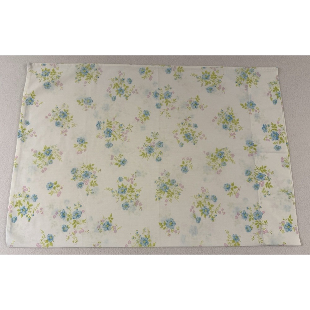 1 Vintage Floral Pillowcase Standard Blue Green Pink Wamsutta Shabby Cottage
